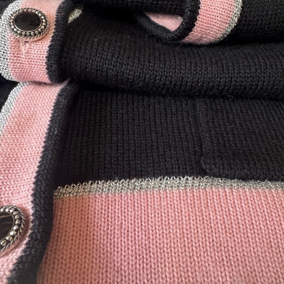 Vintage couture BLEYLE Merino wool cardigan black pink metallic silver large - Picture 9 of 15